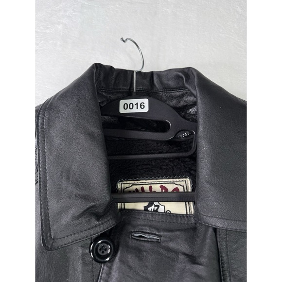 WILDA Genuine Leather Belted Trench Coat Jacket Black Mens Size XL Sherpa Liner - Picture 14 of 14